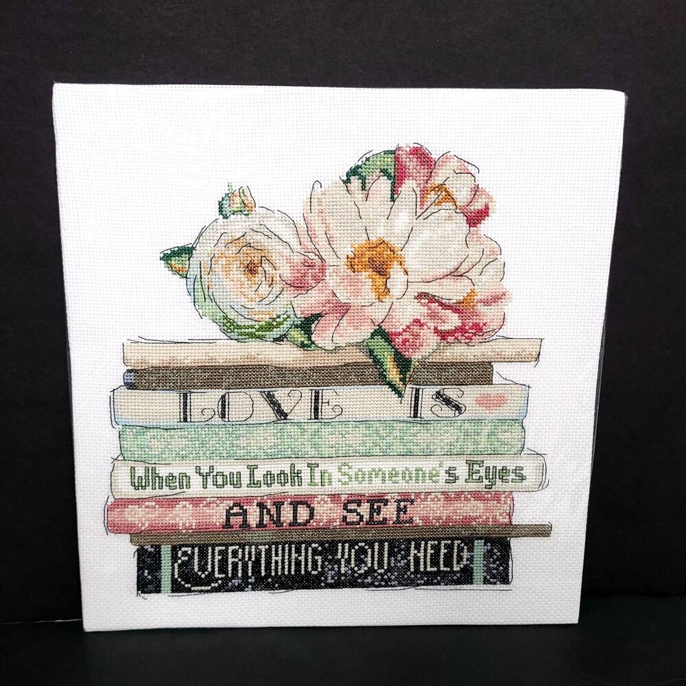 Handmade Cross Stitch Books Flowers Inspirational Quote Reading Needlework Art